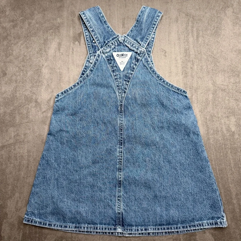 Vintage OshKosh B'gosh Overall Dress Girls 3T Blue Denim V-Back Romper Vestbak